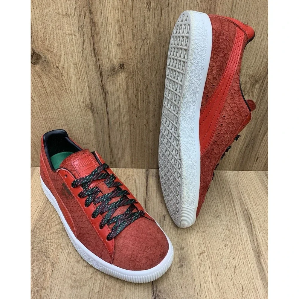 PUMA Clyde GCC Risk Red Snakeskin Suede Sneakers Men's Size 7 362631-02